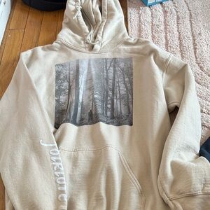 Beige Hoodie with Forest Print